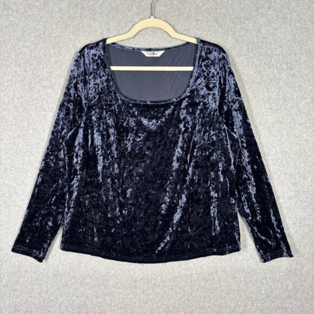 Agnes Orinda Crushed‎ Velvet Top 1X Blue Stretch Whimsigoth Fairy Granny Holiday